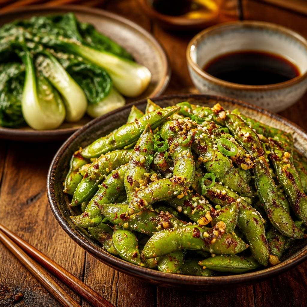 Spicy Edamame Garlic Sushi Hiro menu appetizer pedas